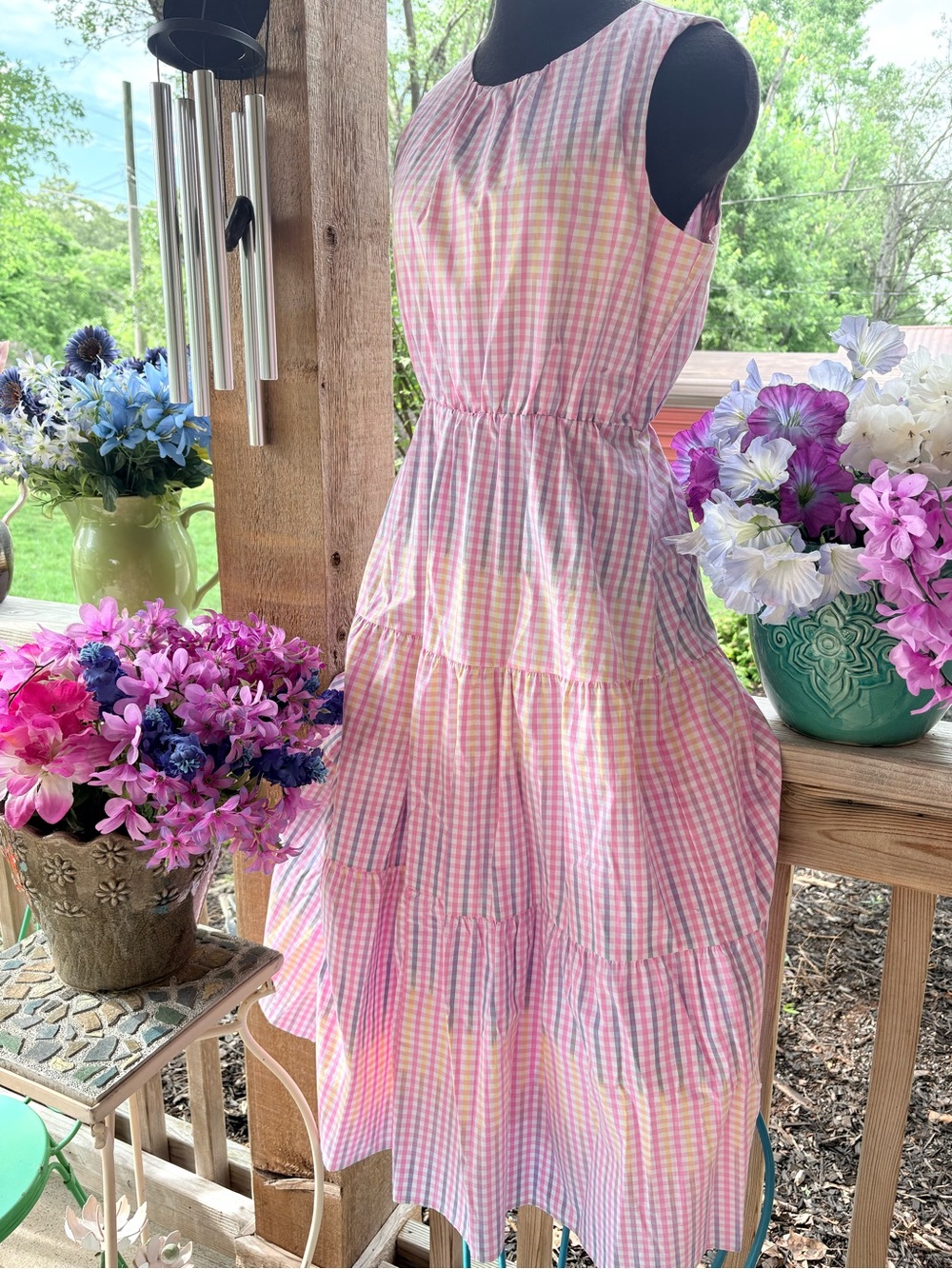 Charter Club Pink Gingham Plaid Cottage-Core Full Skirt Sleeveless Dress PM NWOT - Picture 7 of 11